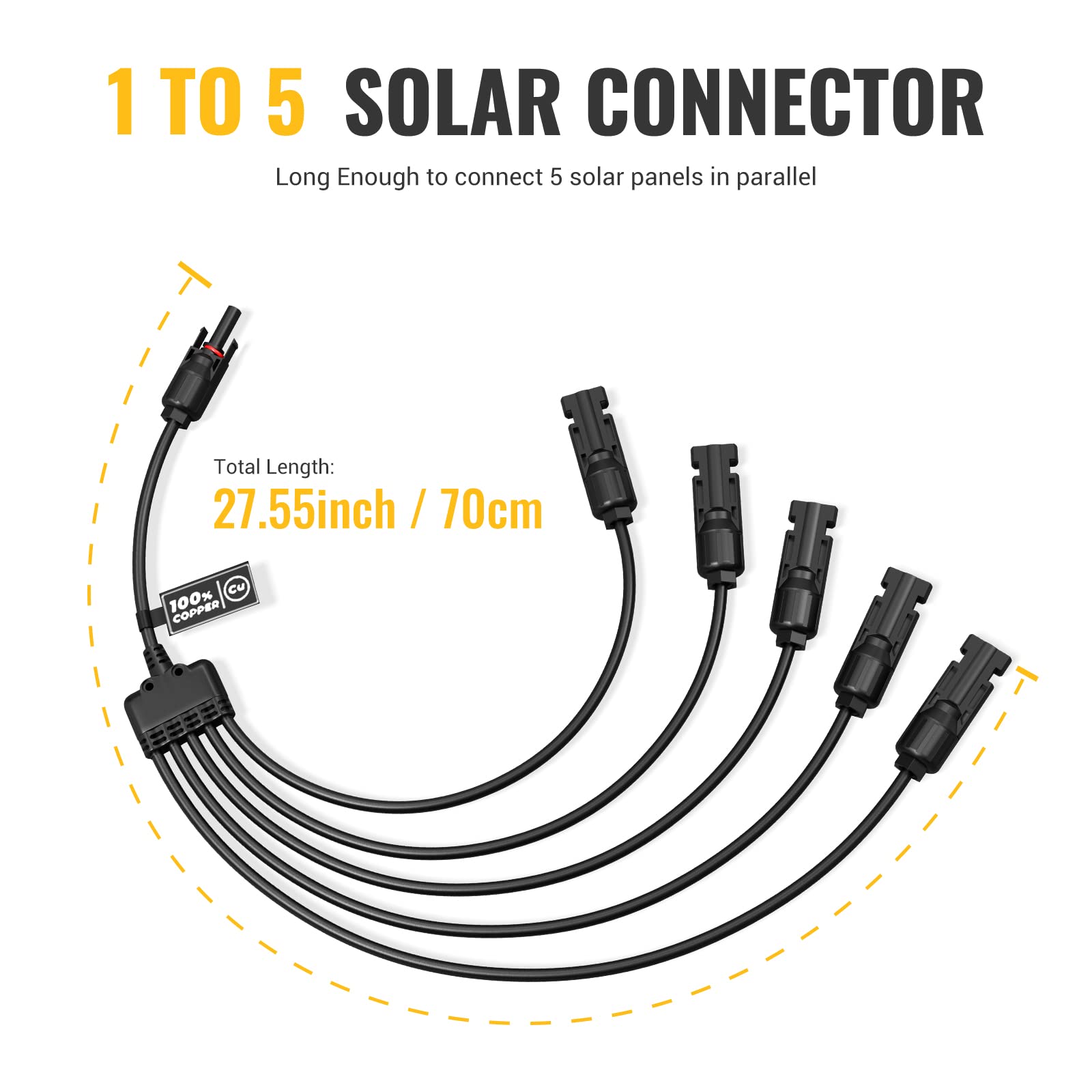 Close-up of BougeRV Solar Y Connectors with built-in lock feature