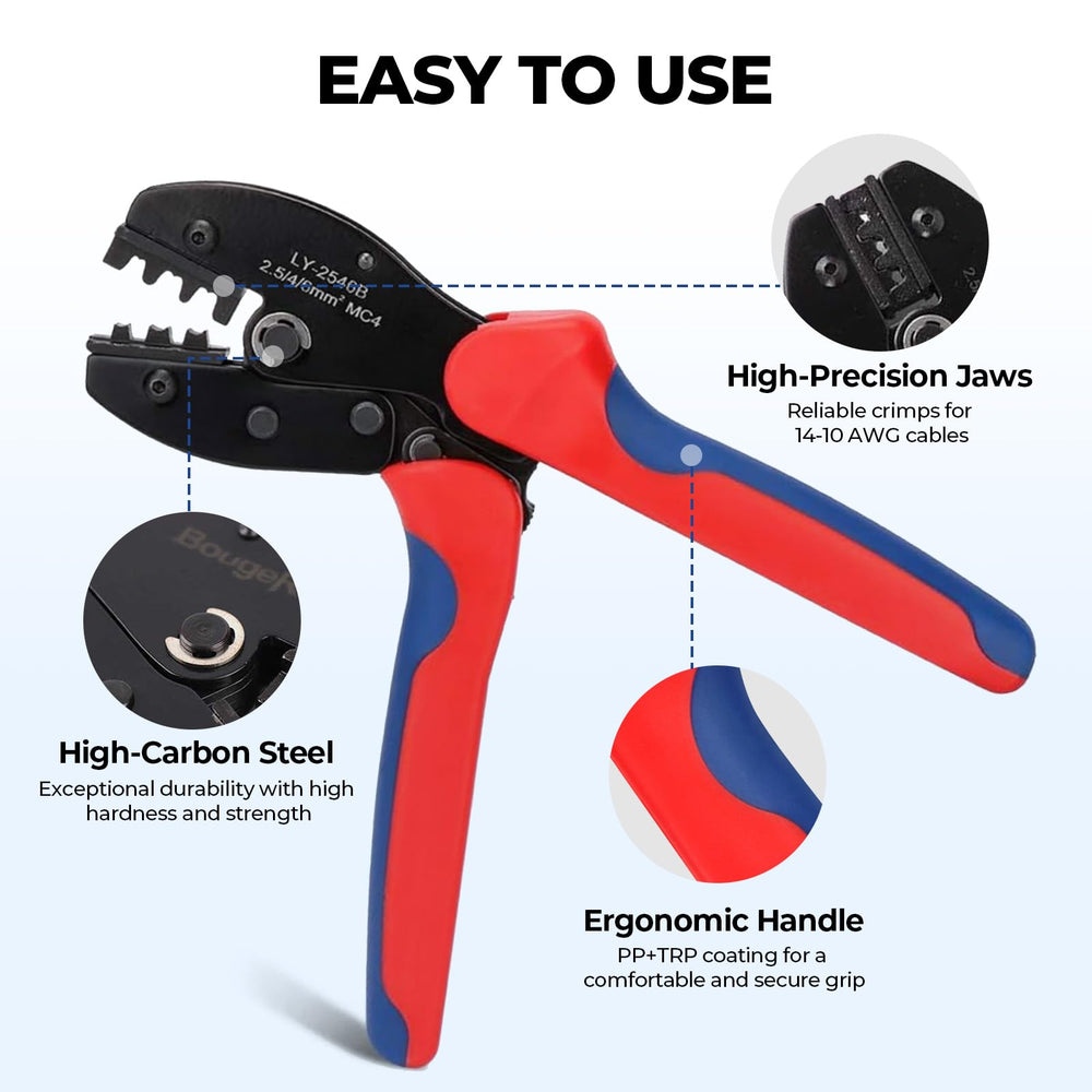Close-up of BougeRV wire crimper tool from the kit