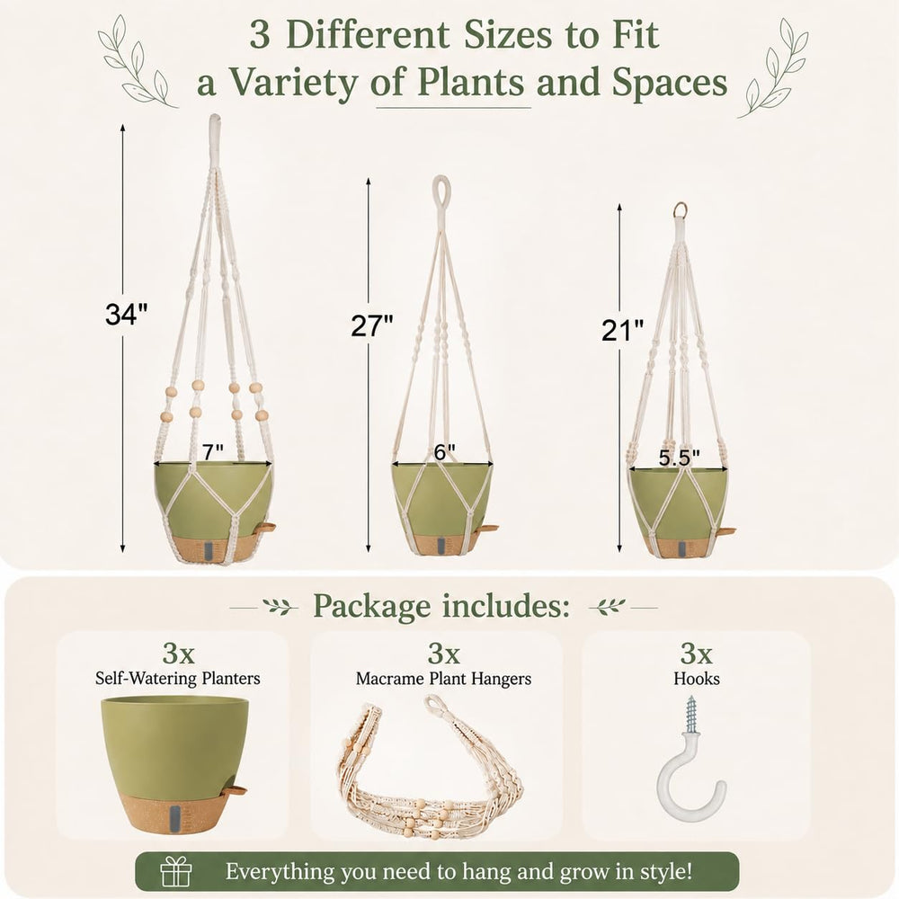 Close-up of Bouqlife macrame plant hanger with sage green pot