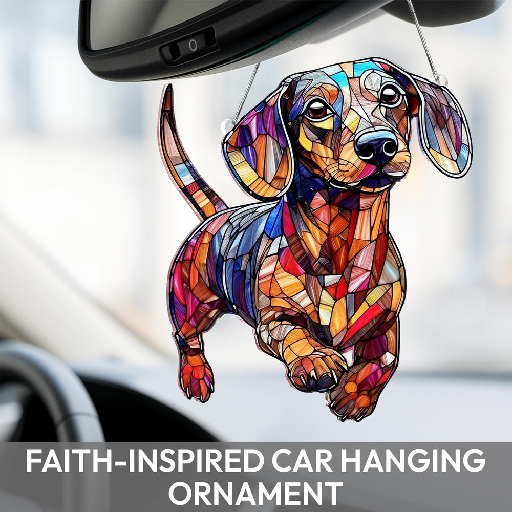 Close-up of BOYESE Dachshund Suncatcher details
