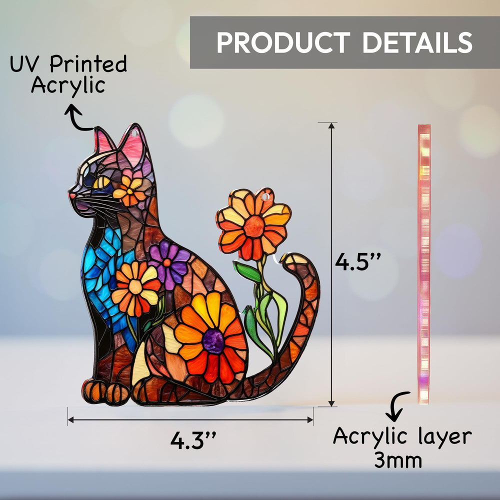 Close-up of BOYESE Flower Black Cat Acrylic Suncatcher Ornament details