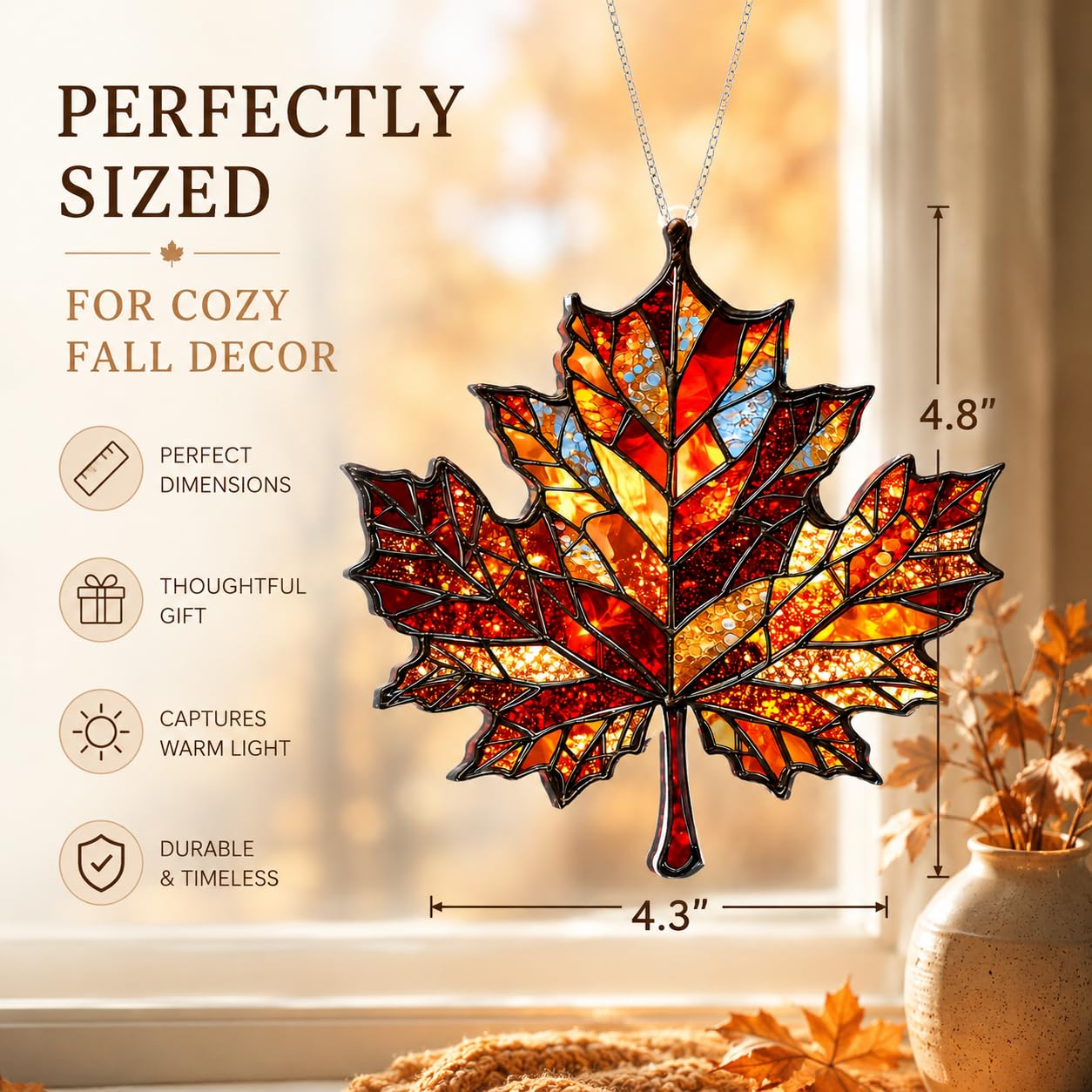 Close-up of BOYESE Maple Leaf Suncatcher showing intricate design