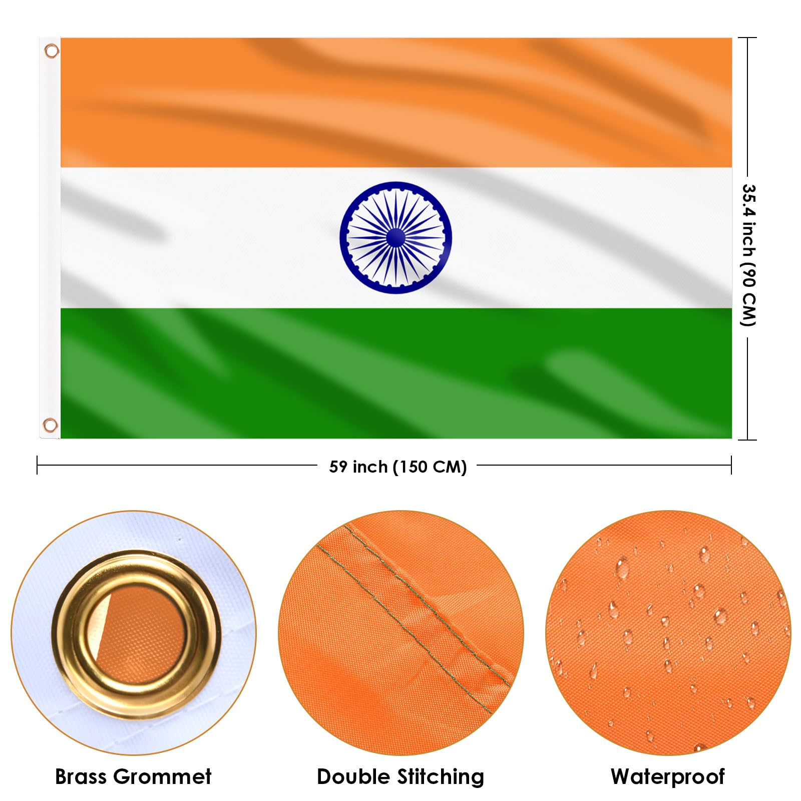 Close-up of brass grommets on AhfuLife India Flag