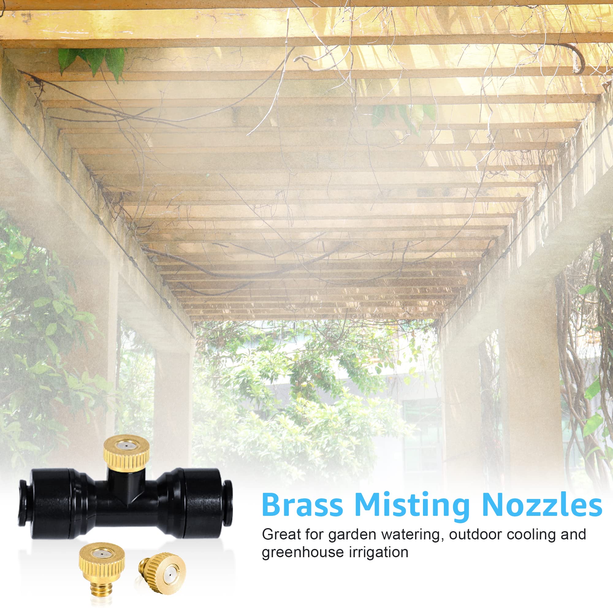 Close-up of brass nozzles on Bonviee misting system