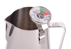 Close-up of Brewista Frothing Thermometer dial displaying temperatures