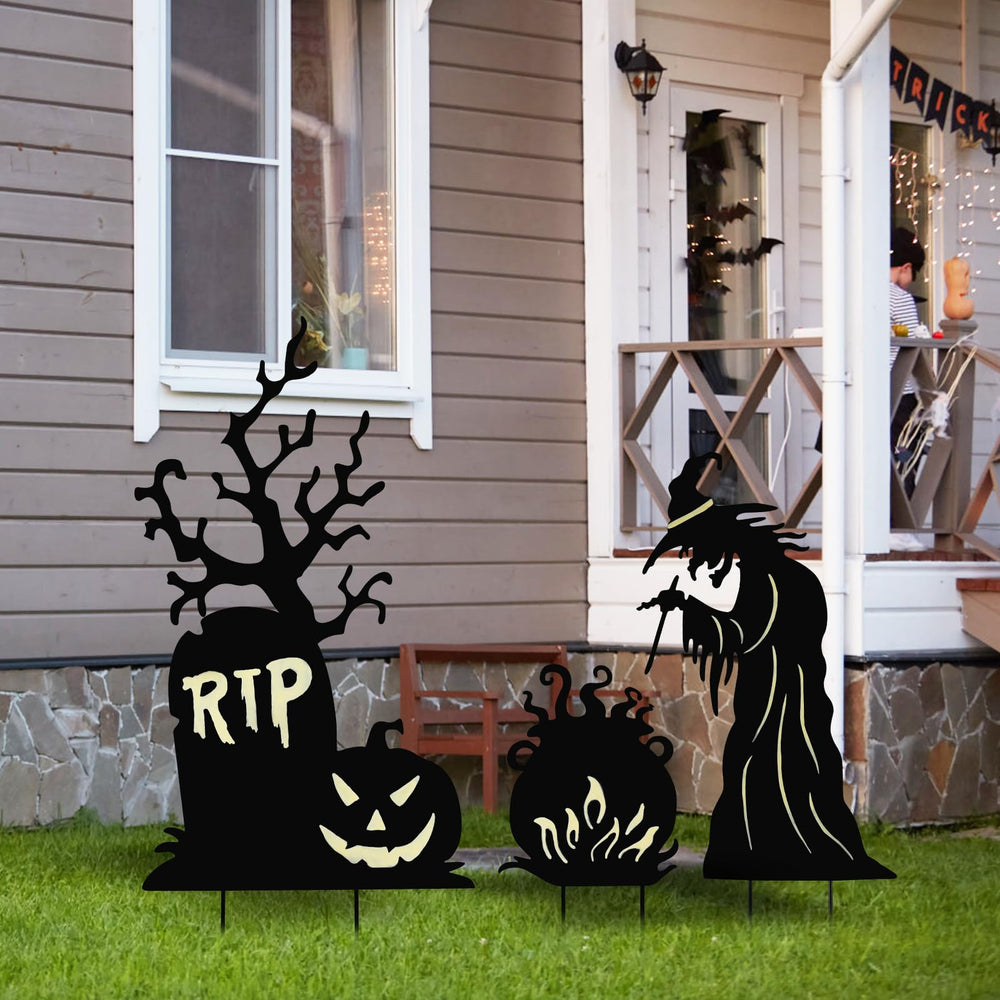 Close-up of BRIGHTDECK witch yard sign with fluorescent coating