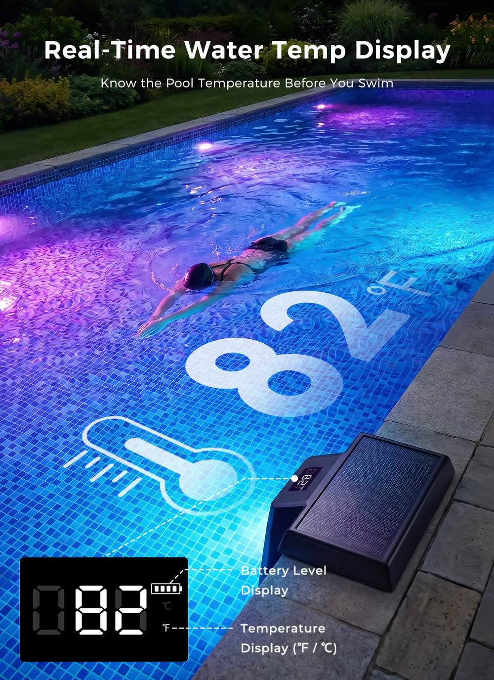 Close-up of Brightown Solar Pool Light colour options
