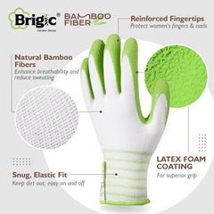 Close-up of Brigic Bamboo Gardening Gloves showing latex palm