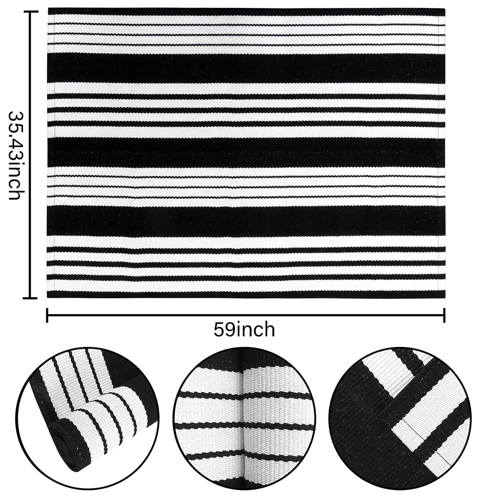 Close-up of BUAGETUP Black and White Outdoor Rug texture