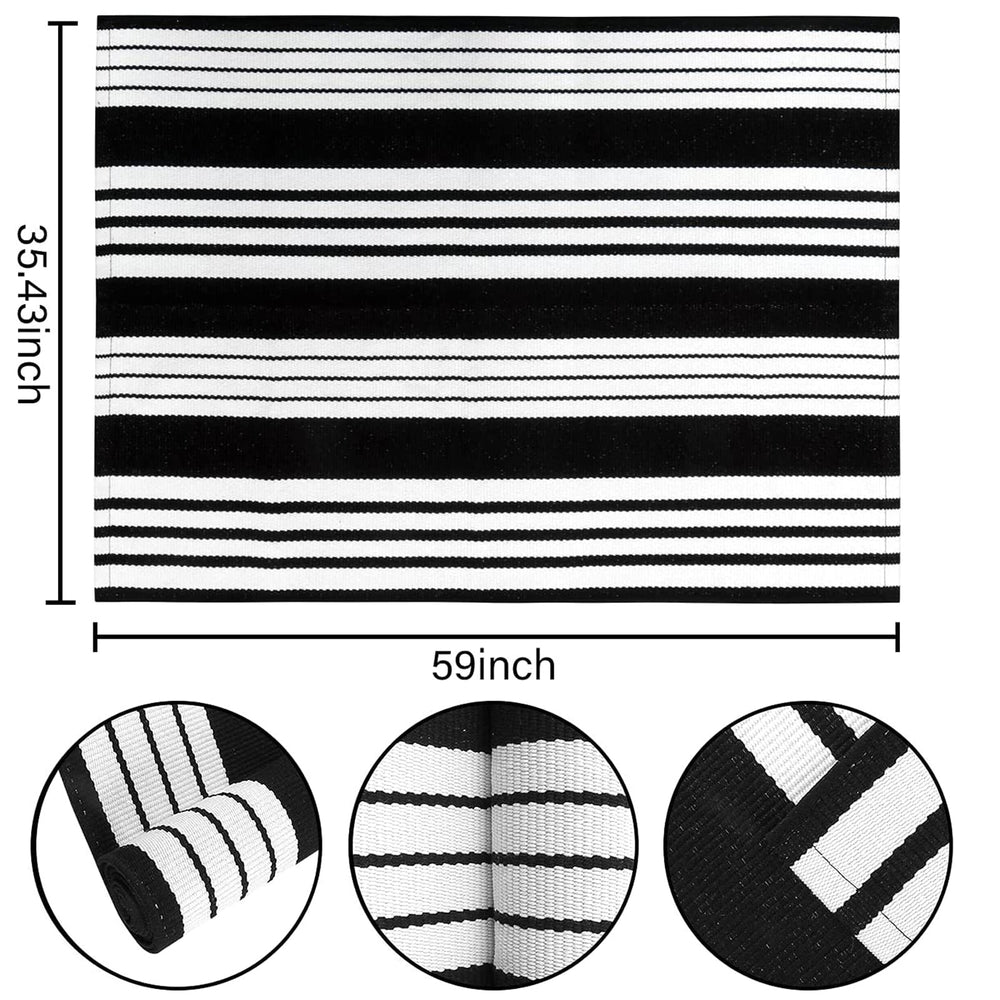 Close-up of BUAGETUP Black and White Outdoor Rug texture