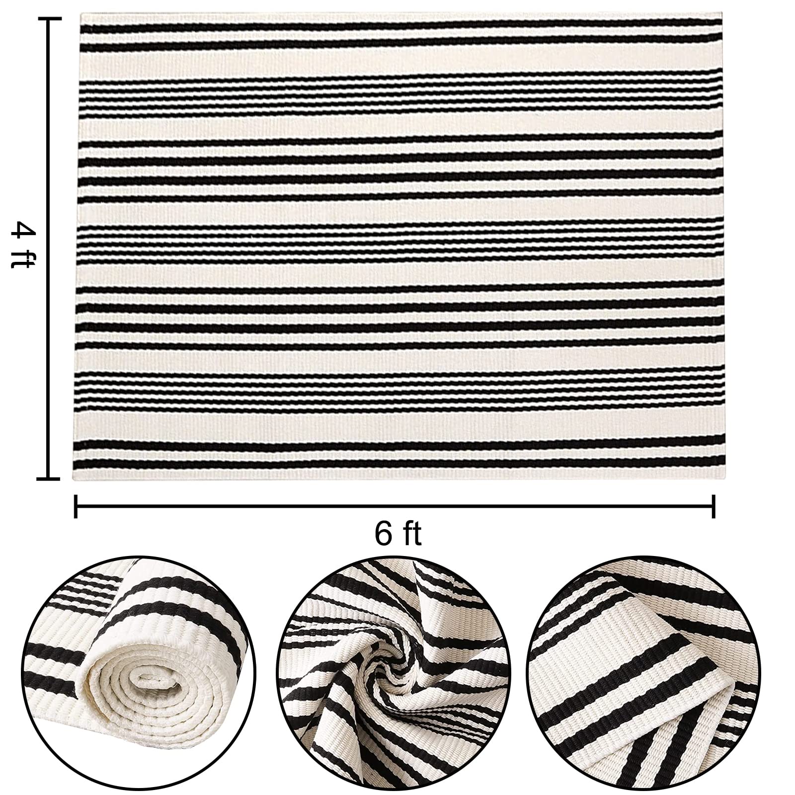 Close-up of BUAGETUP Black and White Rug fabric texture