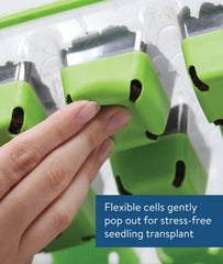 Close-up of Burpee SuperSeed tray showing flexible silicone cells