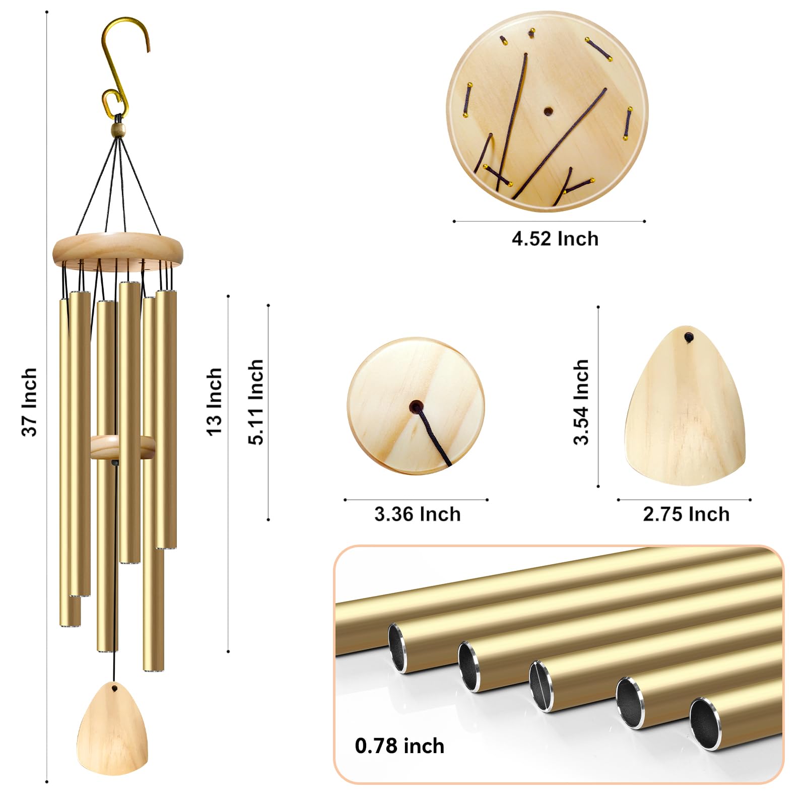Close-up of Bursvik 37-inch wind chimes with detailed craftsmanship