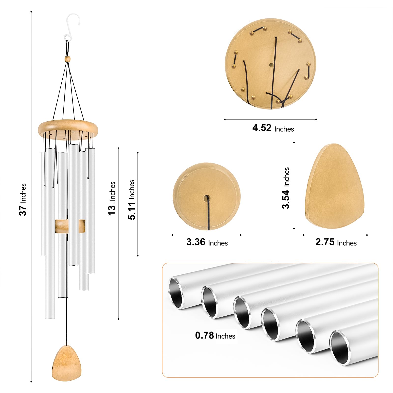 Close-up of Bursvik wind chimes showing the tuning and tube details