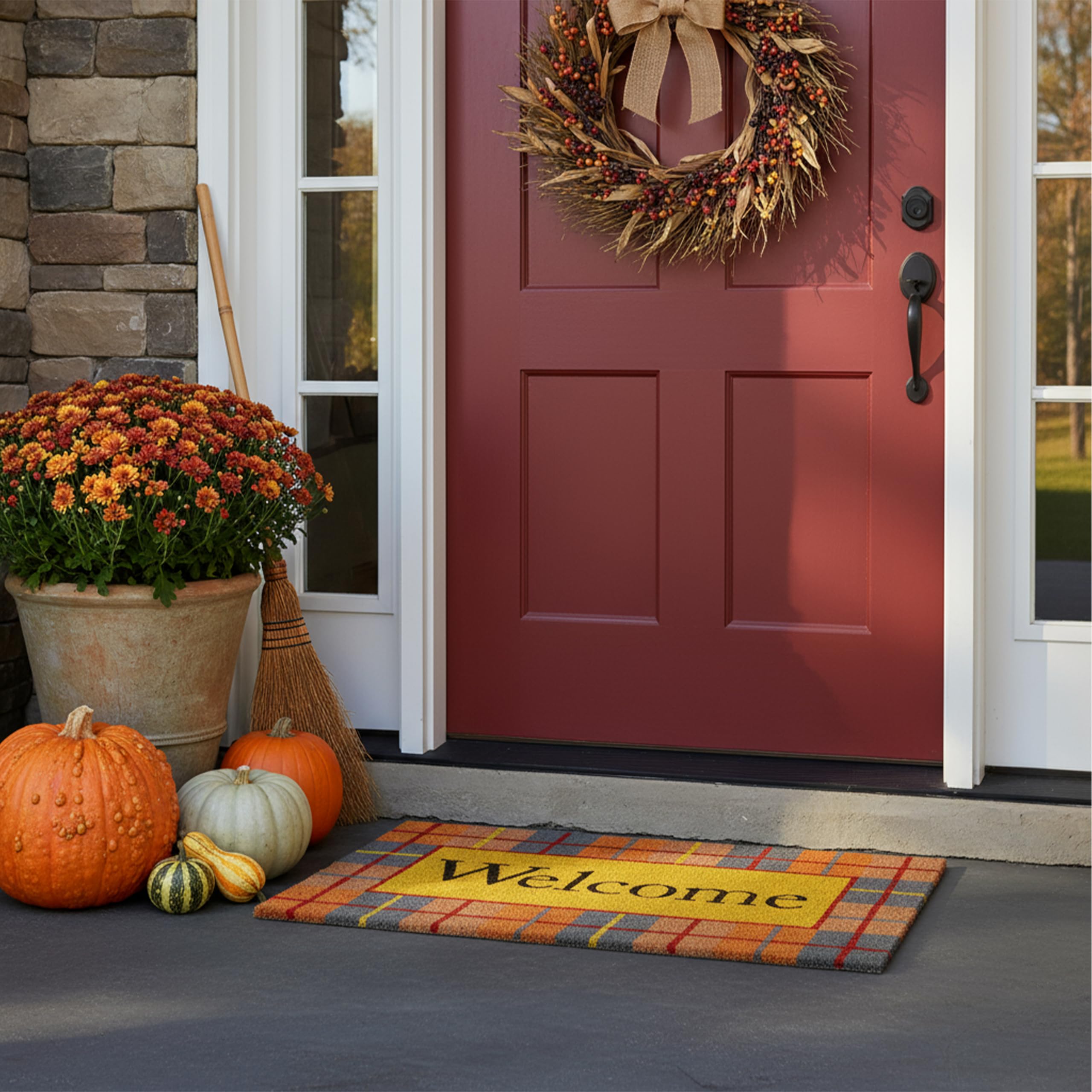 Close-up of Calloway Mills Fall Plaid Doormat texture