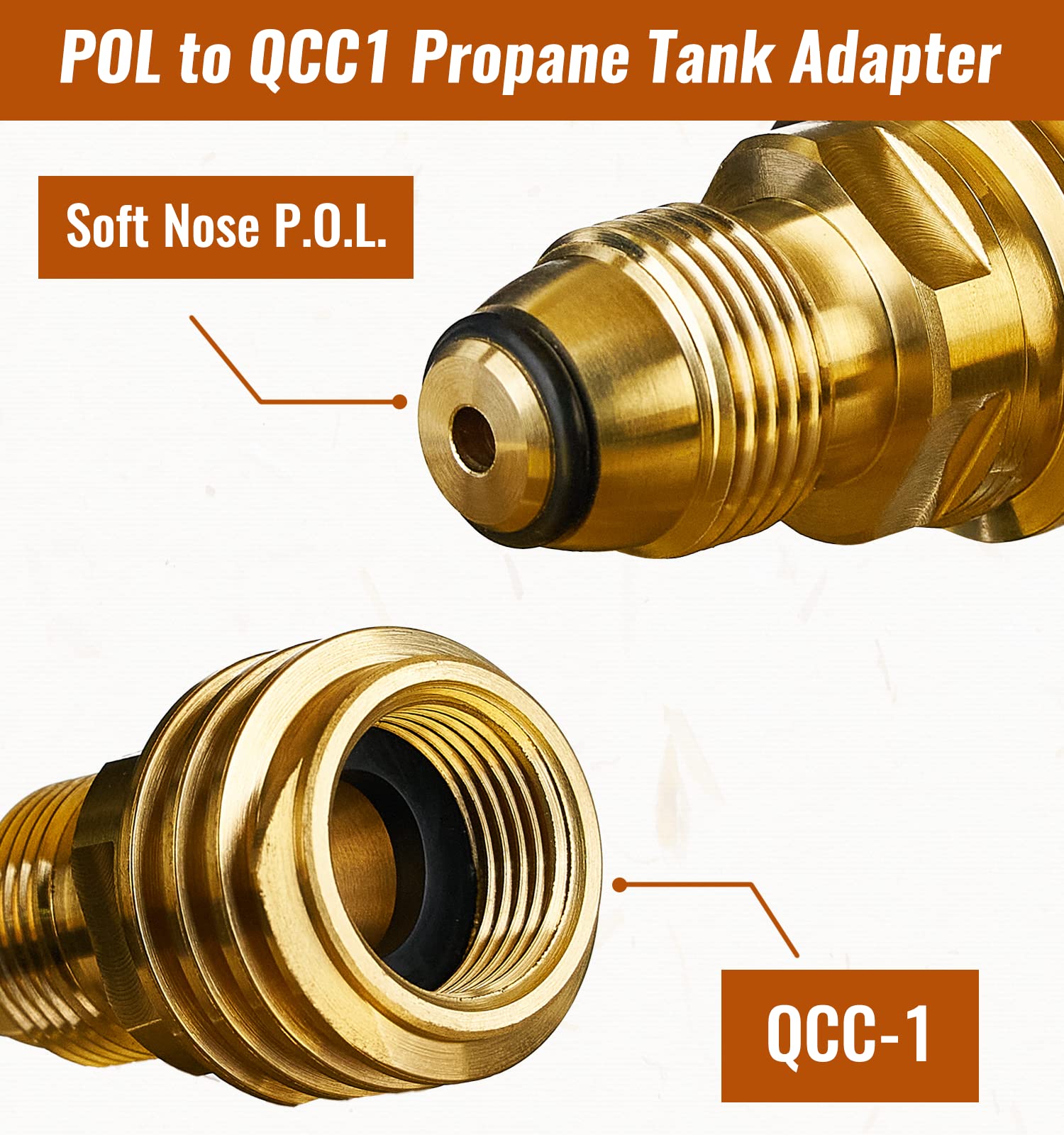 Close-up of CALPOSE Propane Adapter showcasing 3/8 inch connection