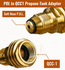 Close-up of CALPOSE Propane Adapter showcasing 3/8 inch connection