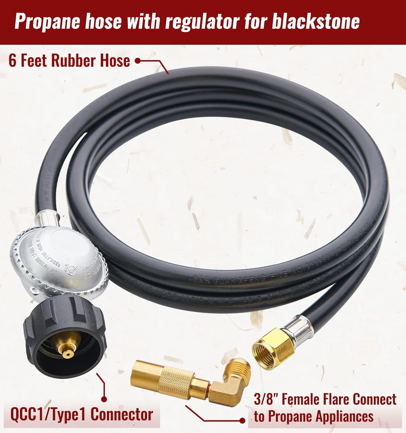 Close-up of CALPOSE propane regulator and fittings