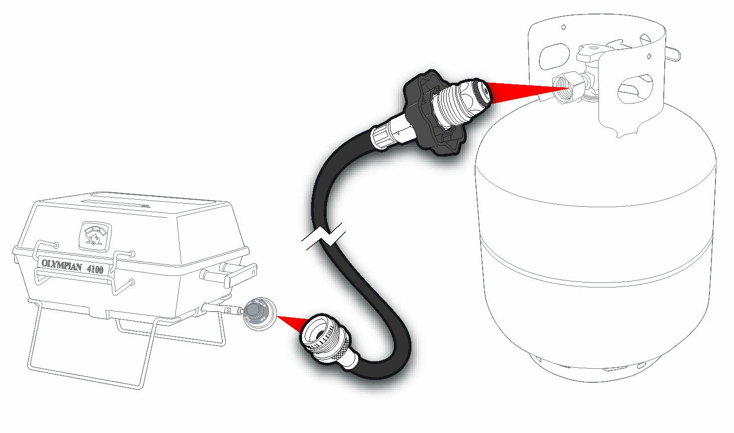 Close-up of Camco propane hose fittings
