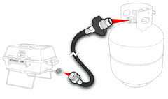 Close-up of Camco propane hose fittings