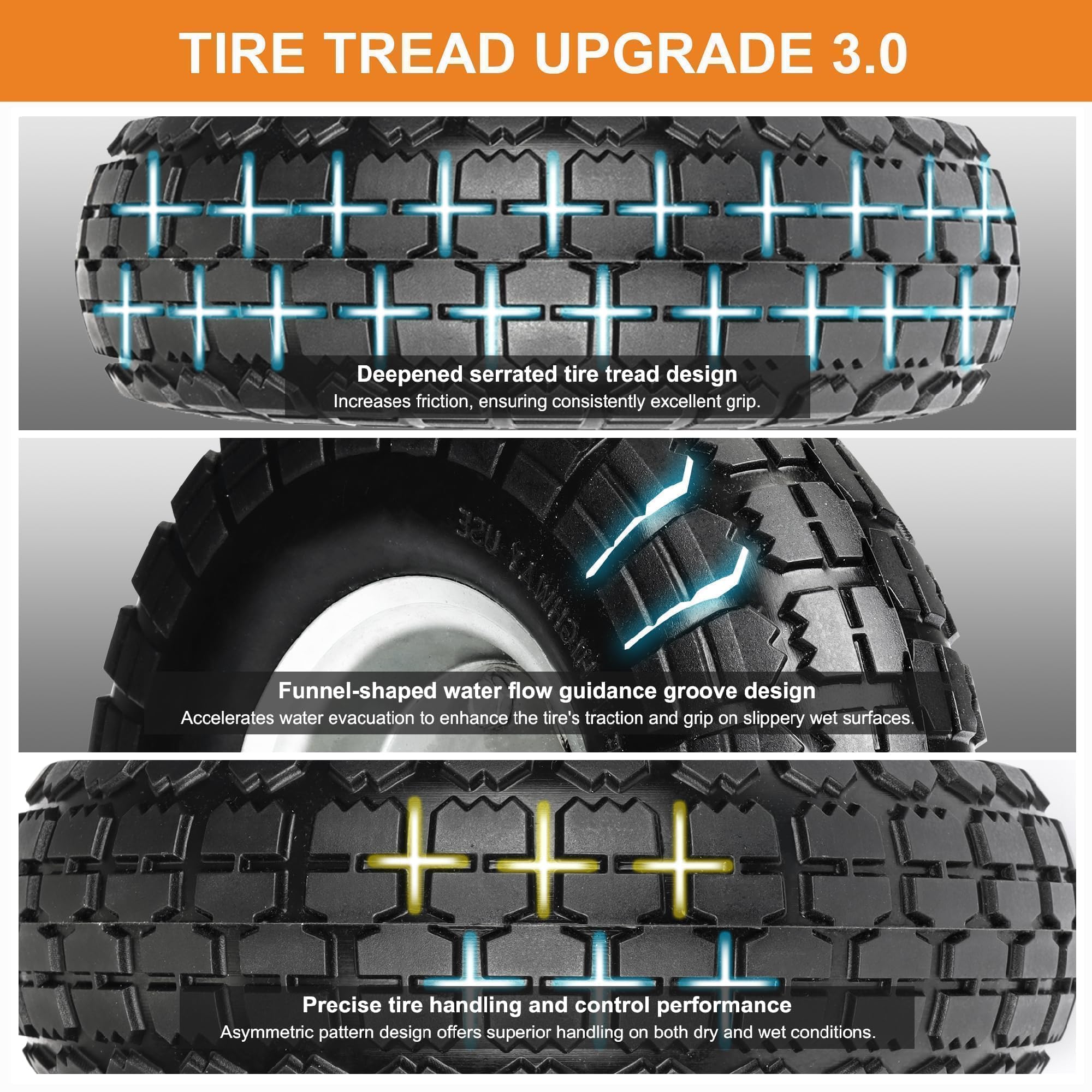 Close-up of CANWUPON solid tire tread for grip