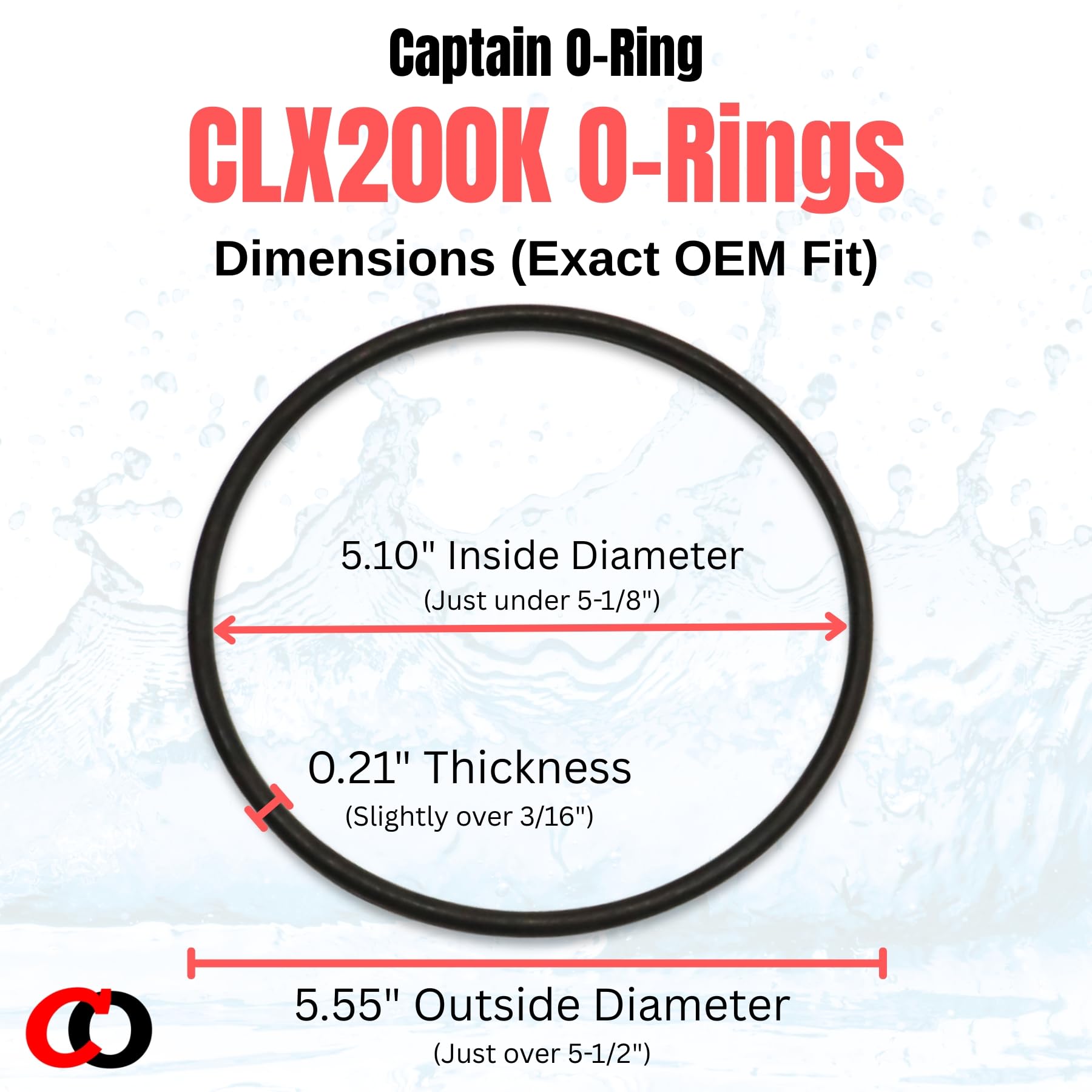 Close-up of Captain O-Ring CLX200K dimensions, chlorine resistant material