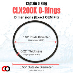 Close-up of Captain O-Ring CLX200K dimensions, chlorine resistant material