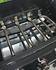 Close-up of CaptainGrill grease tray drain hole