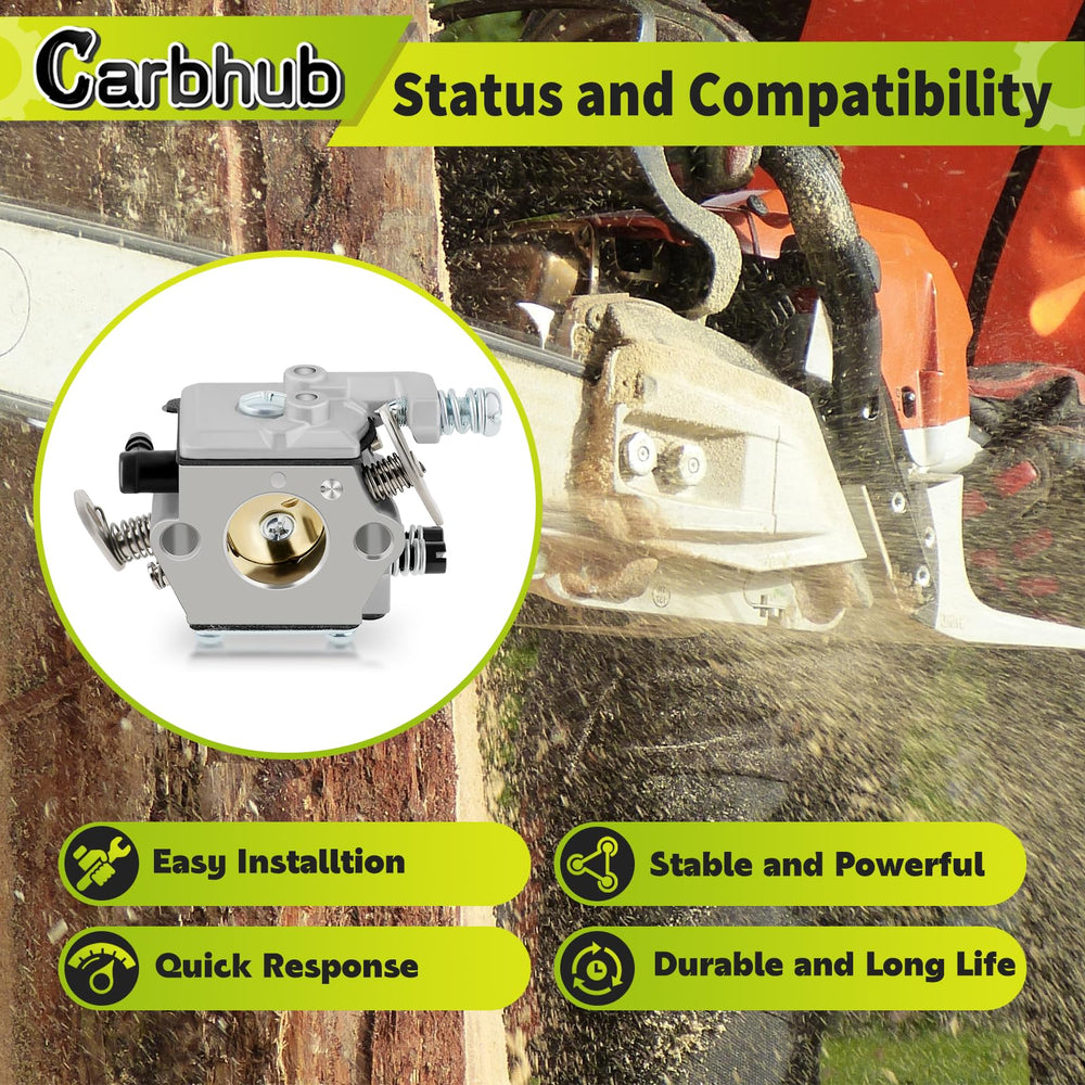 Close-up of Carbhub Carburetor with fuel line and gasket