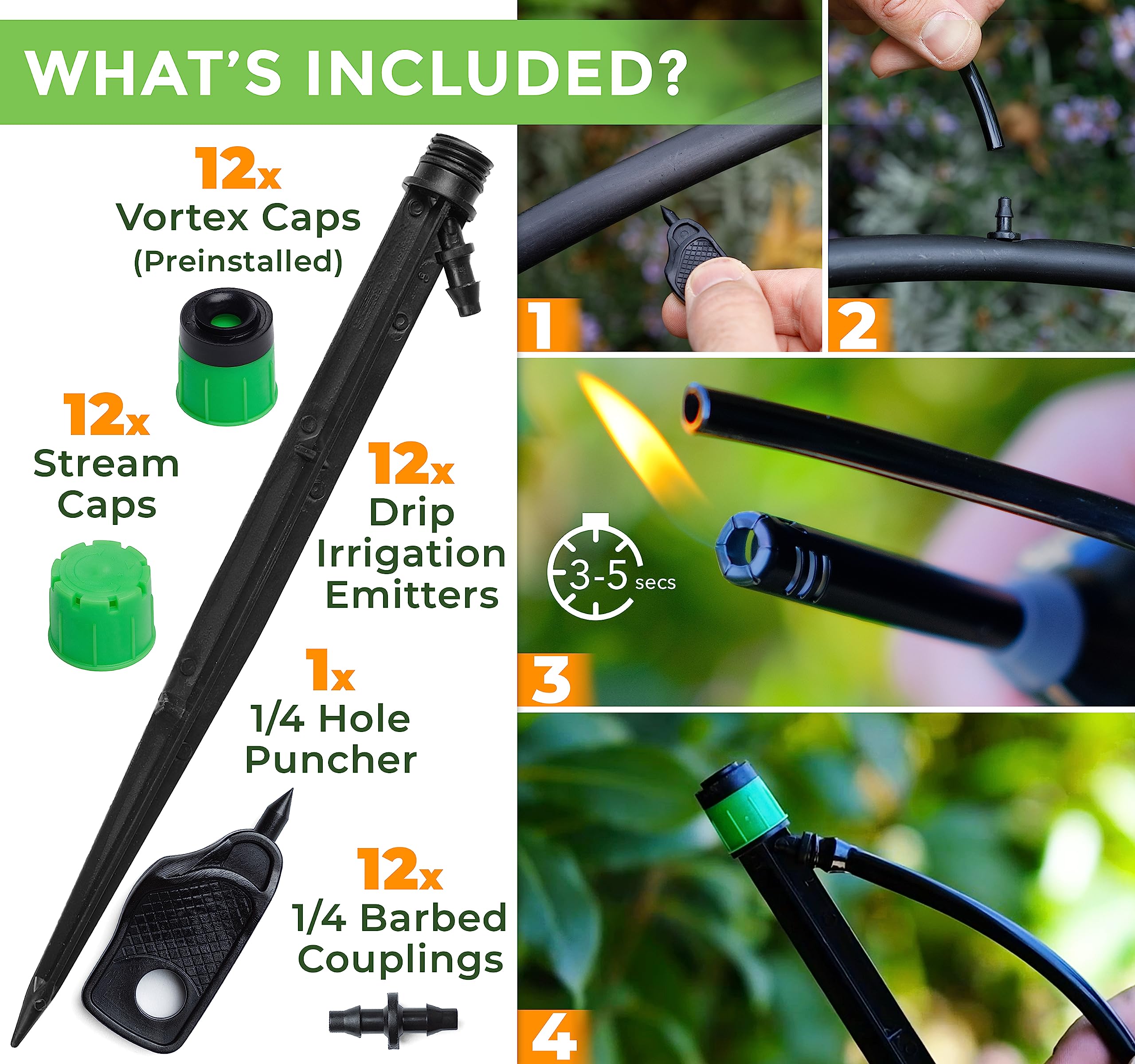 Close-up of CARPATHEN drip emitters showing adjustable caps