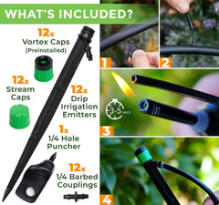 Close-up of CARPATHEN drip emitters showing adjustable caps