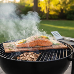 Close-up of cedar wood texture on grilling plank