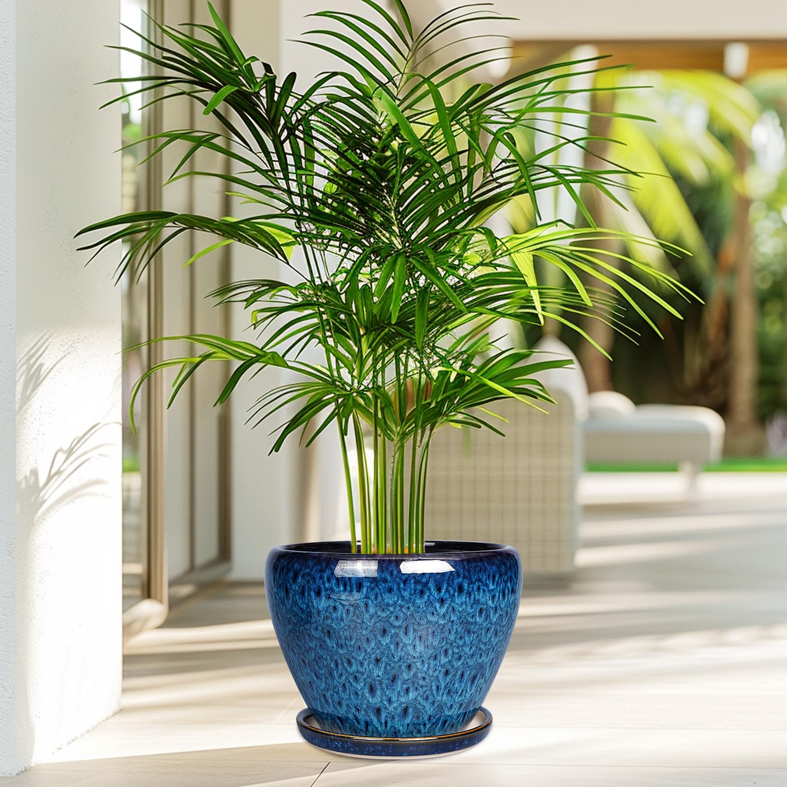 Close-up of Ceramicfor 8 Inch Blue Plant Pot drainage net
