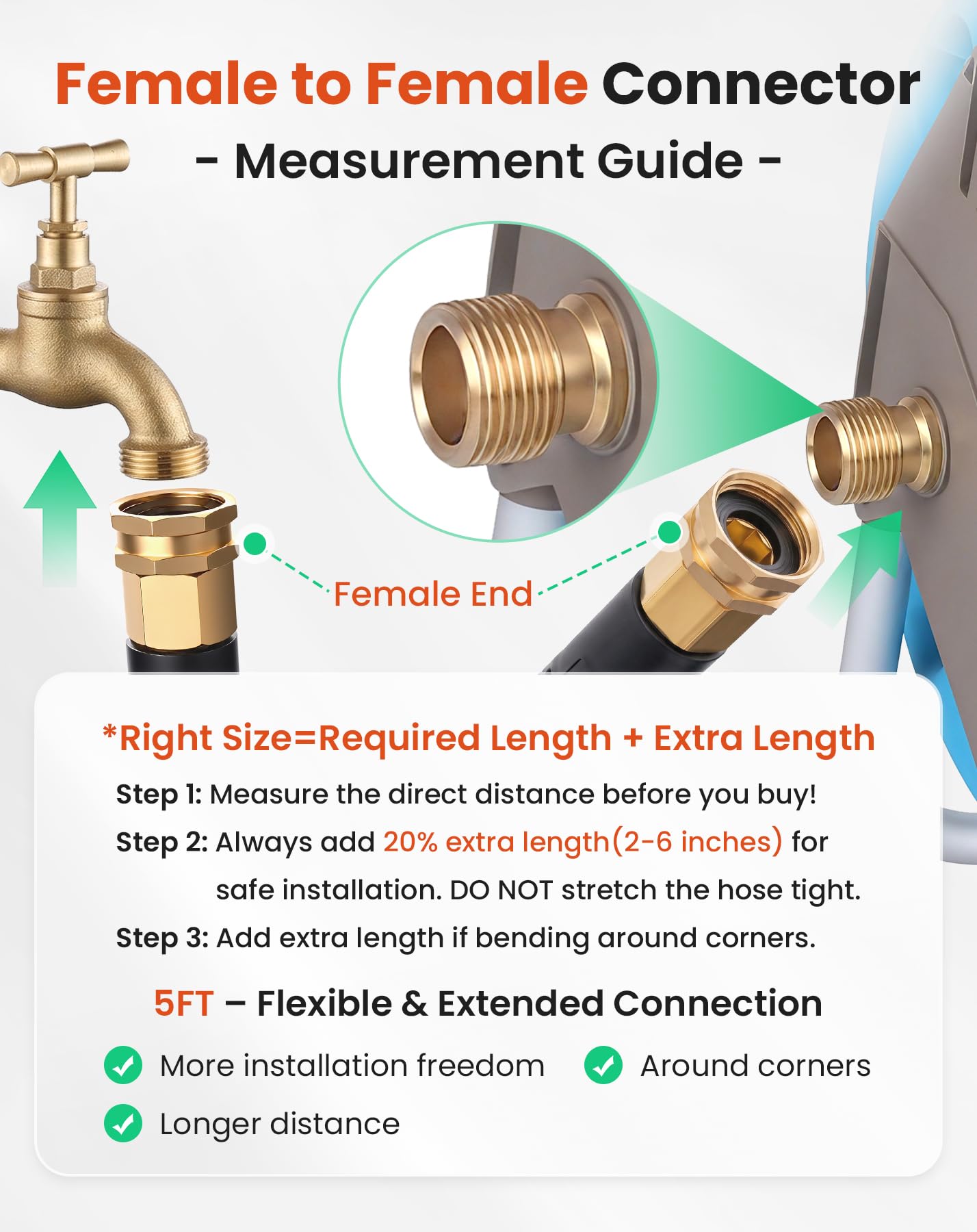 Close-up of Cesun garden hose brass double male adapter
