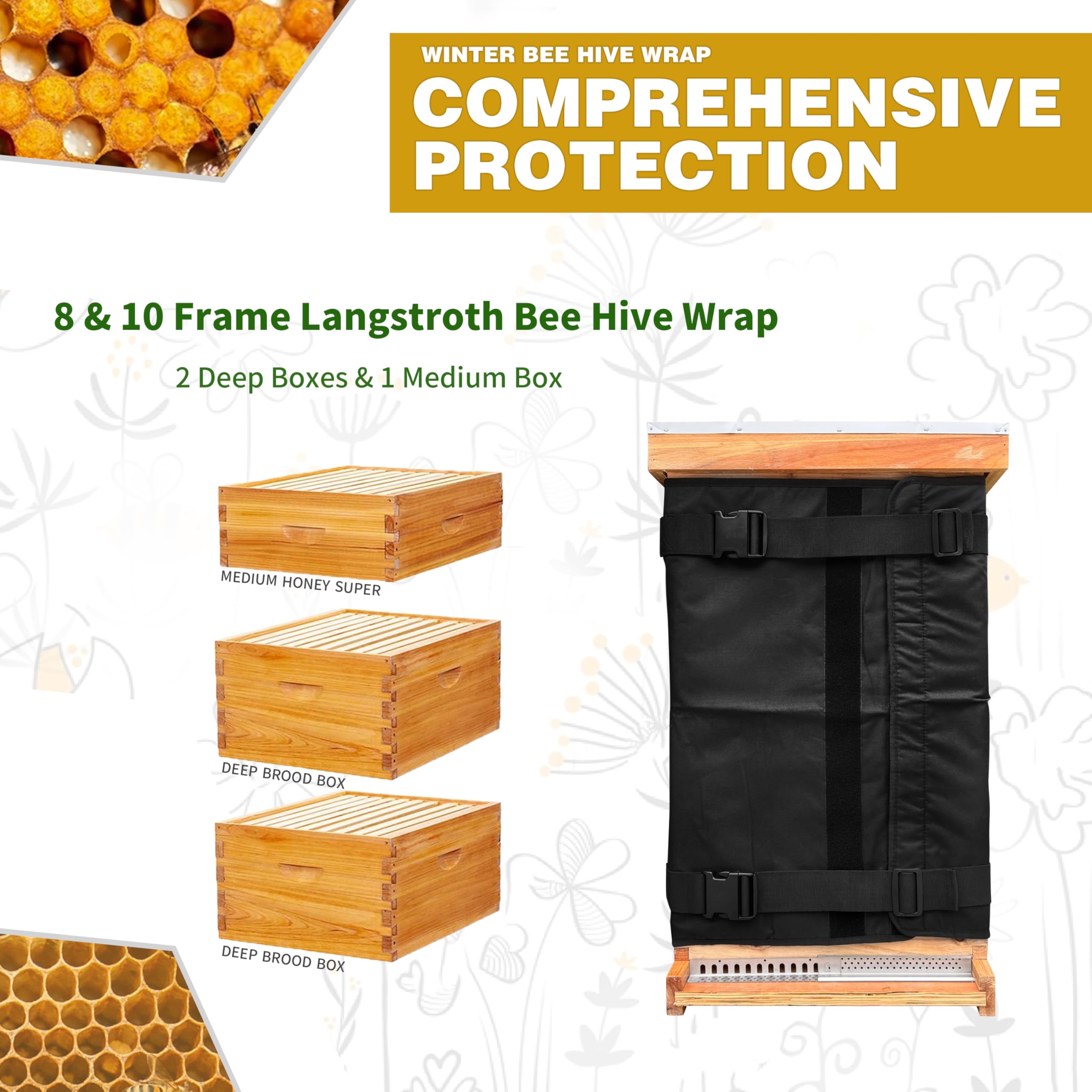 Close-up of Challicare Winter Bee Hive Wrap's magic tape closures