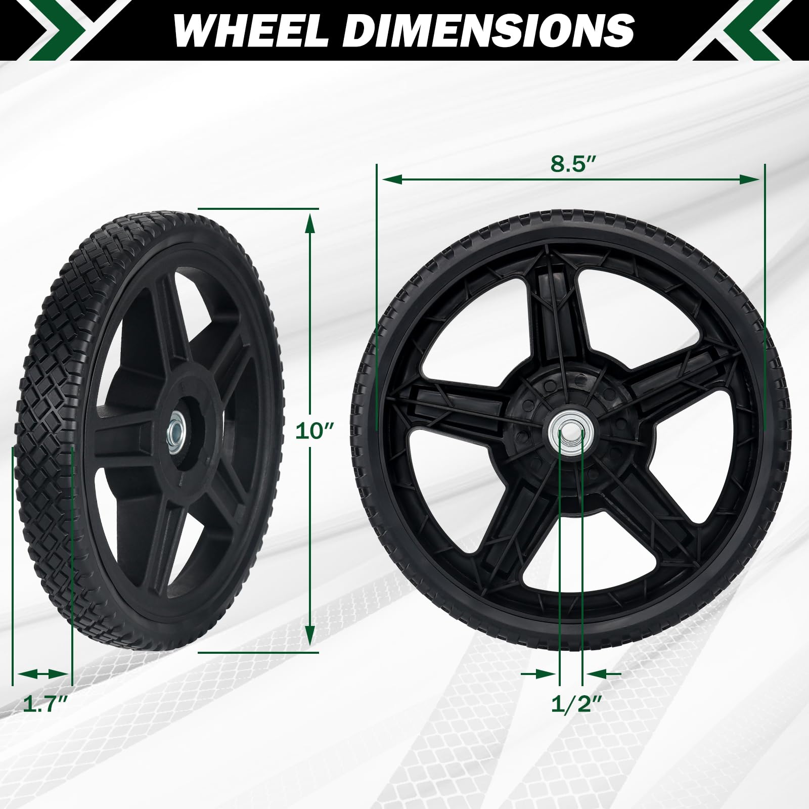 Close-up of CheeMuii lawn mower wheel tread