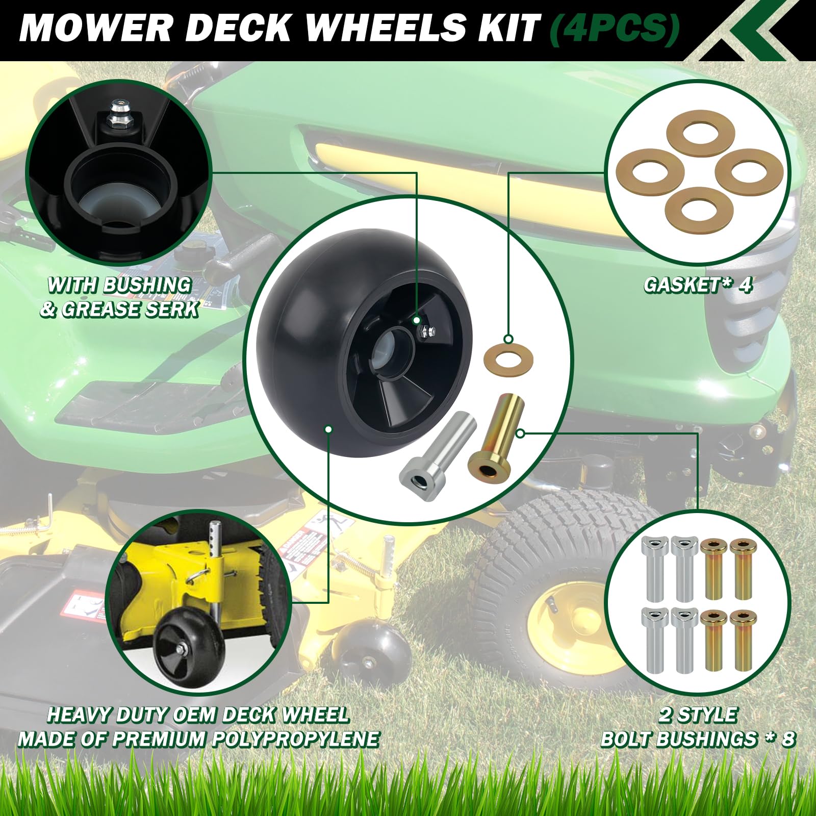 Close-up of CheeMuii lawn mower wheel with grease zerk