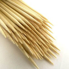 Close-up of Chef Craft bamboo skewers showing their thin design