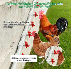Close-up of chicken nipple waterer with stainless steel trigger pin
