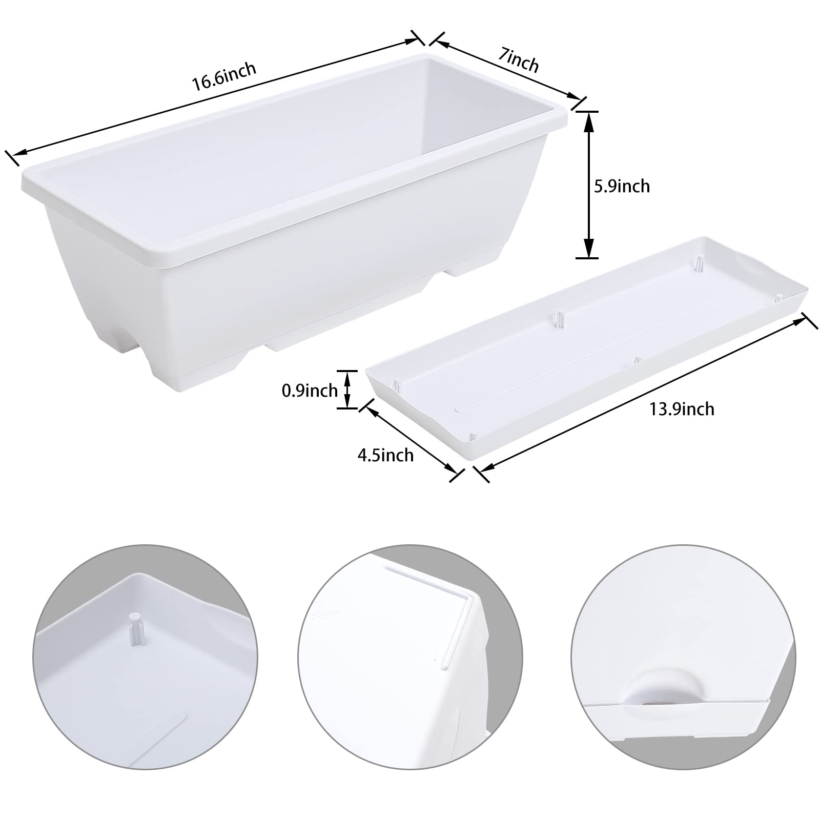 Close-up of CHUKEMAOYI window box planter with drainage tray
