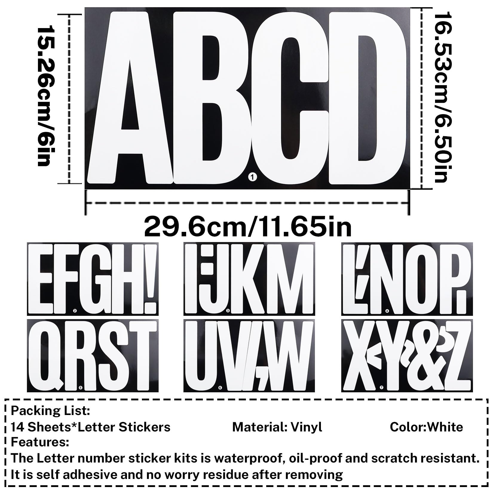 Close-up of CMBBZZY white vinyl letter stickers