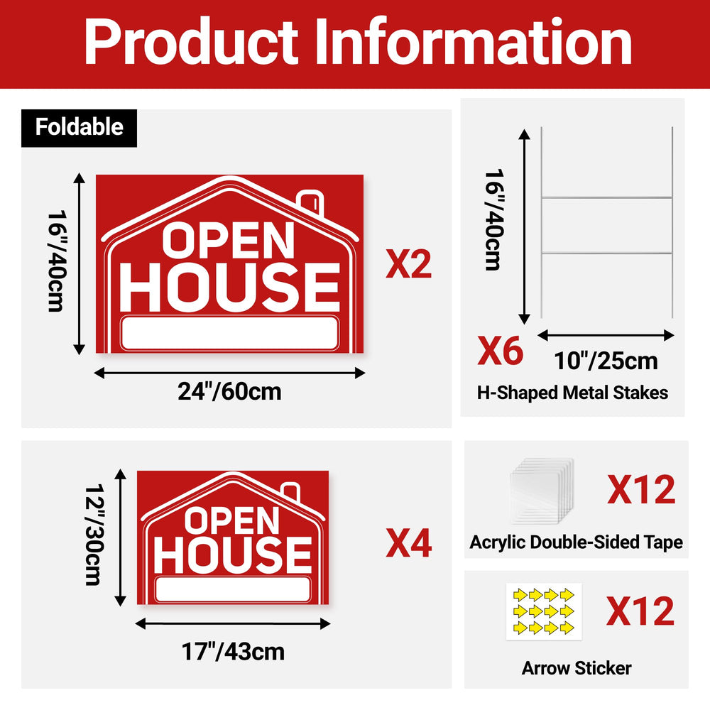 Close-up of ComboJoy Open House Signs with vibrant red graphics