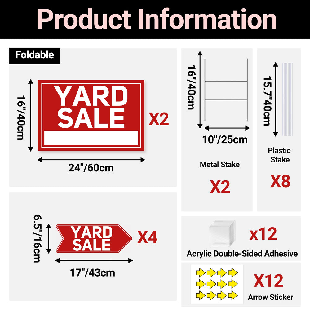 Close-up of ComboJoy yard sale signs showing vibrant colors and double-sided printing