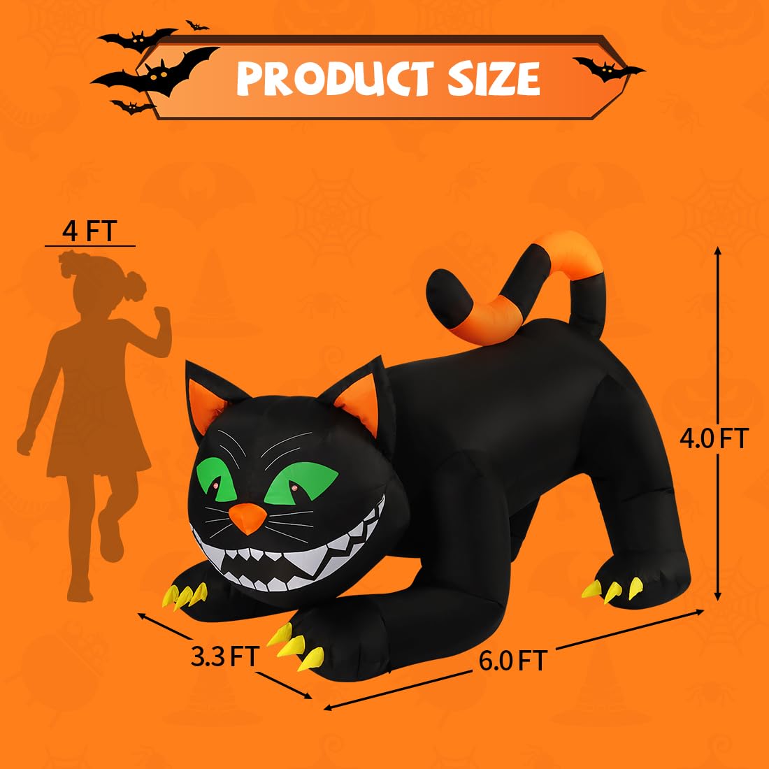 Close-up of COMIN Black Cat Inflatable's flashing red eyes