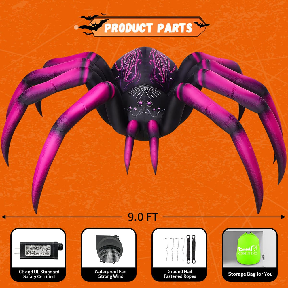 Close-up of COMIN Halloween inflatable spider's details