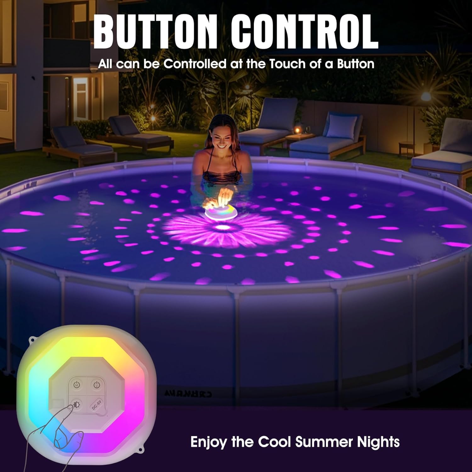Close-up of control button on Niceput Floating Pool Light