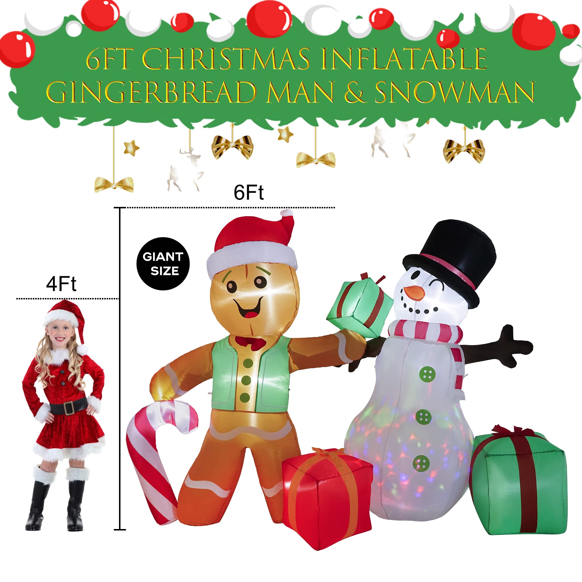 Close-up of COOLWUFAN Gingerbread Man inflatable LED lights