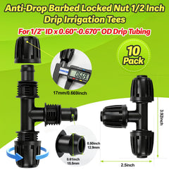 Close-up of Copadri barbed tee connector for drip irrigation