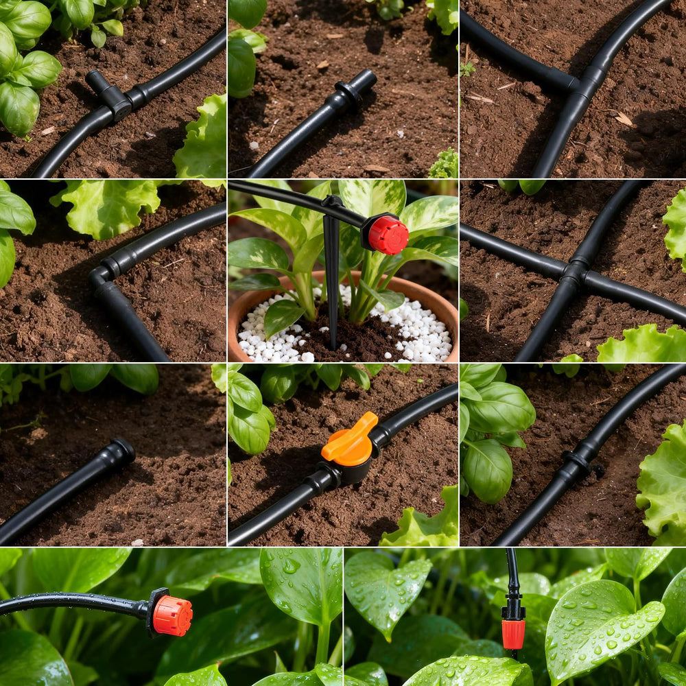 Close-up of Copadri misting nozzles in irrigation fittings kit