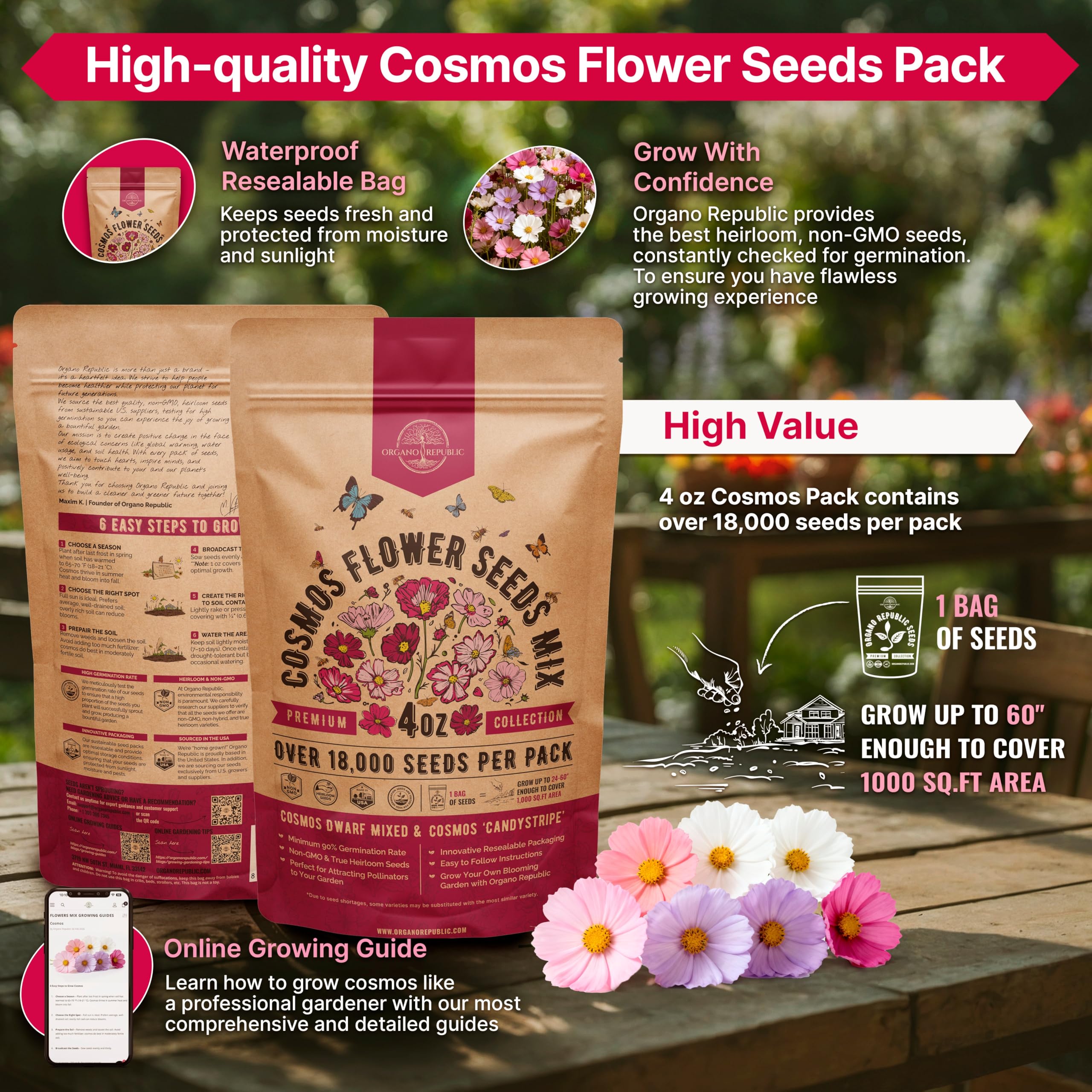 Close-up of cosmos seeds in resealable bag